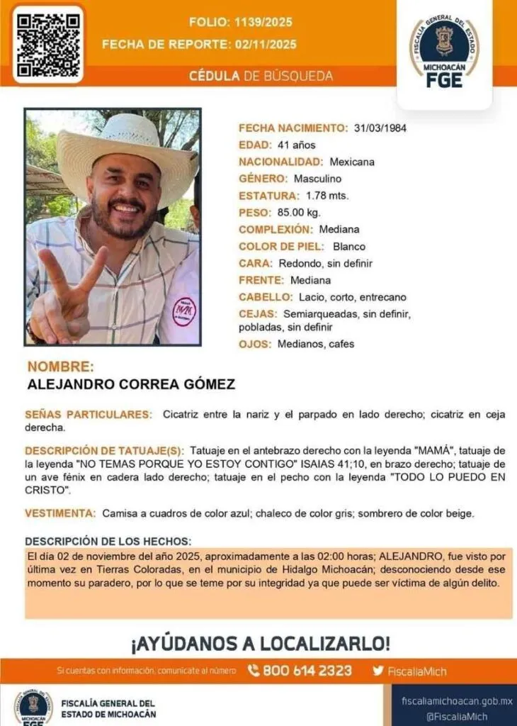 Búsqueda del exalcalde de Zinapécuaro Alejandro Correa 1
