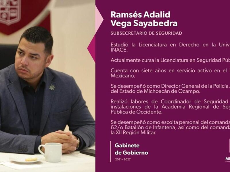 Designa Bedolla a Ramsés Sayabedra como nuevo subsecretario de Operación Policial