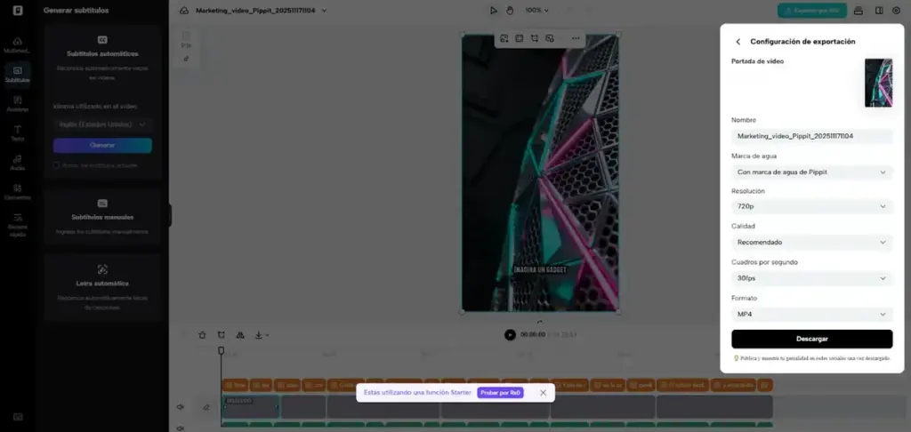 Exportación de proyecto de video terminado