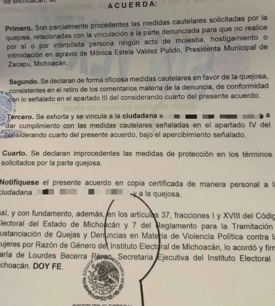 IEM ordena frenar hostigamiento contra alcaldesa de Zacapu