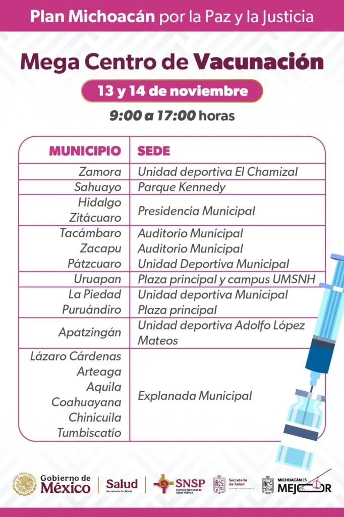 instalarán mega centros de vacunación en 17 municipios de Michoacán