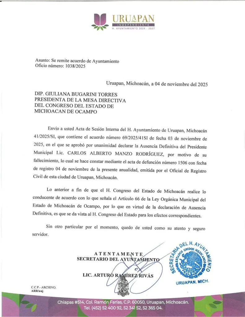 Sin alusión alguna a situación que priva en Uruapan, dictamina Congreso ausencia definitiva del edil-1