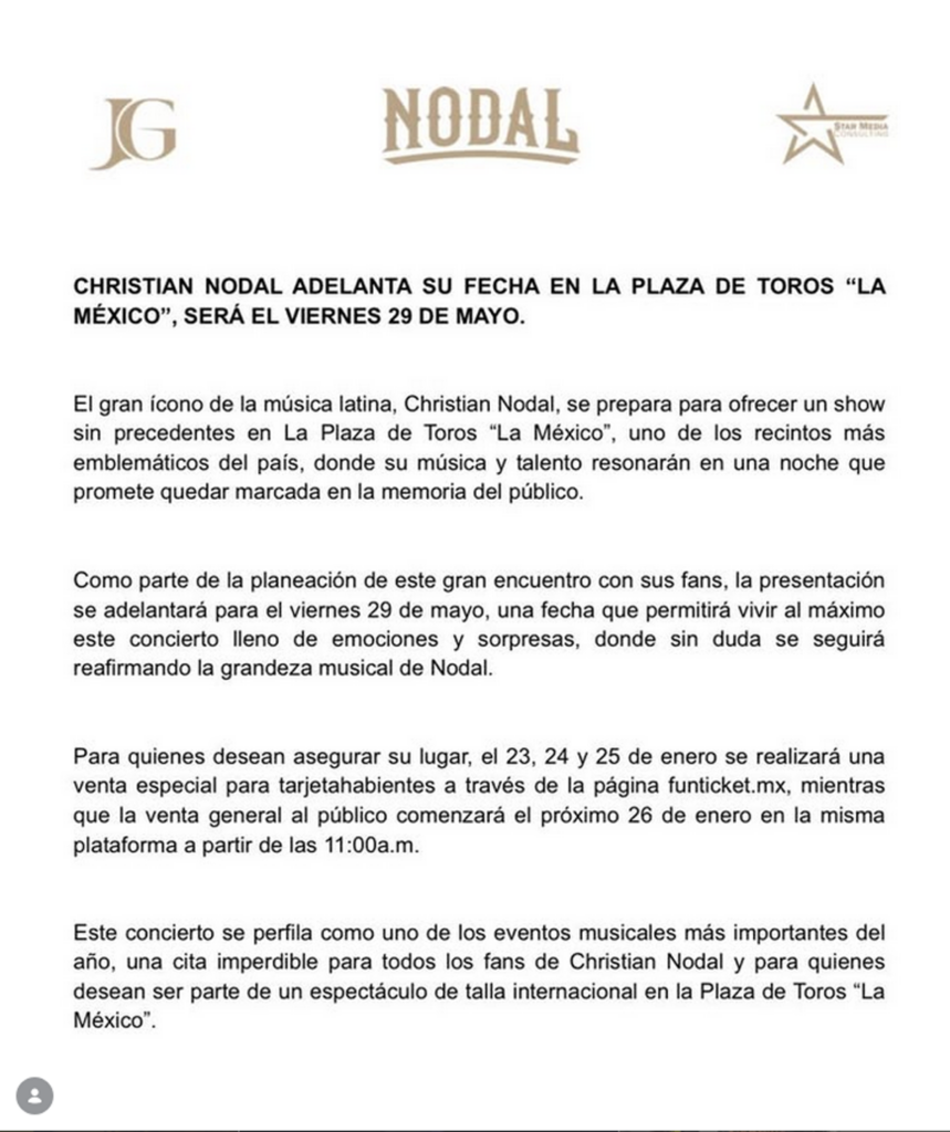Christian Nodal adelanta su concierto en la Plaza de Toros “La México”-2