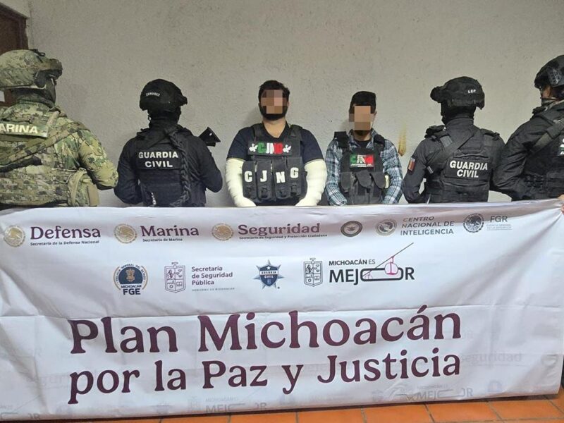 Dos presuntos delincuentes detenidos, cuatro vehículos y equipo táctico asegurados por la Marina en Morelia