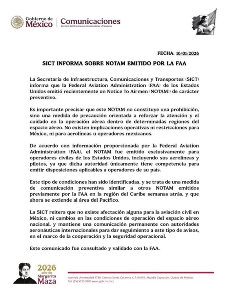 México responde a la alerta preventiva de la FAA: no hay restricciones aéreas ni afectaciones a la aviación civil-1