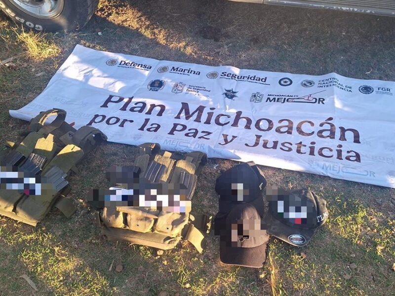 SSP asegura vehículo y equipo táctico con leyenda alusiva a una célula delictiva en Erongarícuaro: SSP