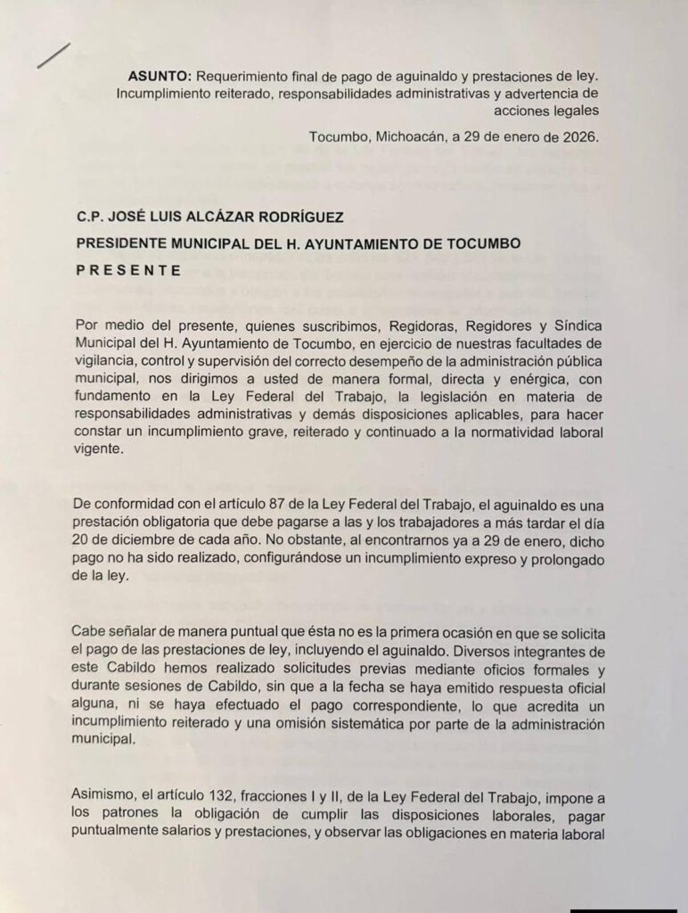 Acusan a alcalde de Tocumbo, de incumplir pago de aguinaldos a personal municipal-2
