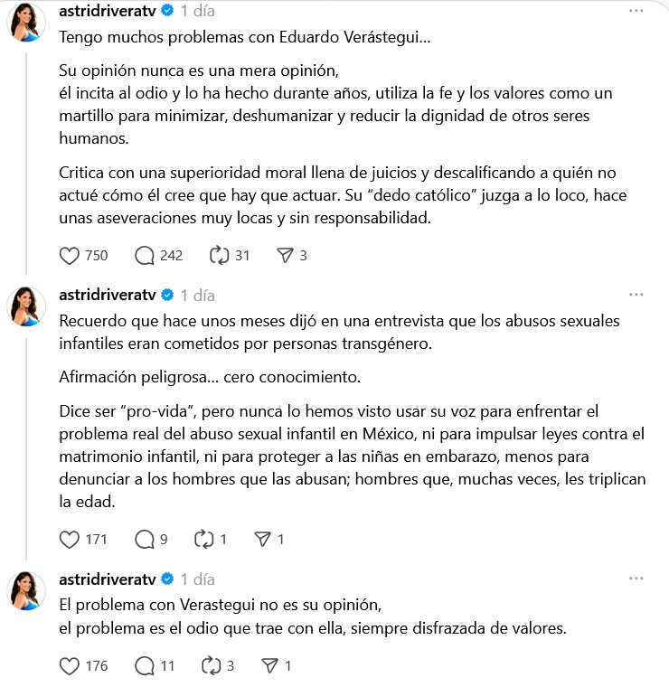 Astrid Rivera arremete contra Eduardo Verástegui por Bad Bunny