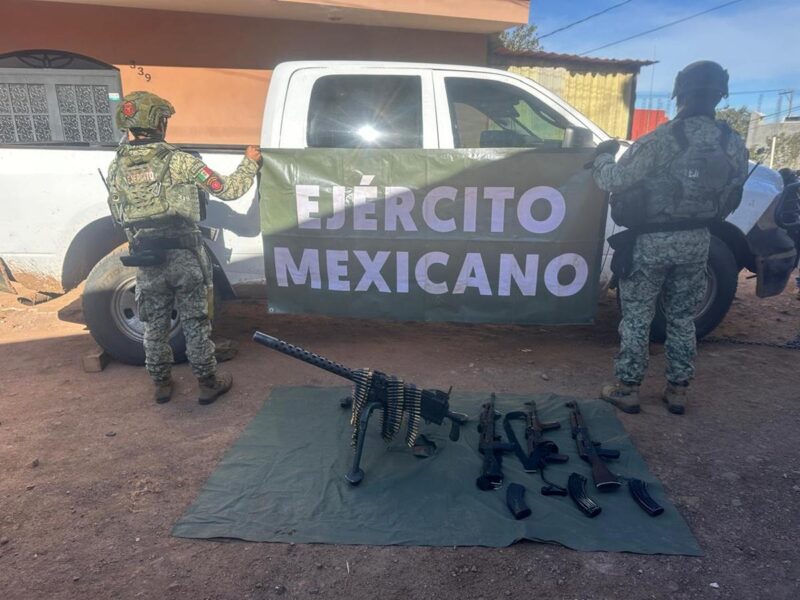 Fuerzas federales aseguran armas y vehículos en Marcos Castellanos