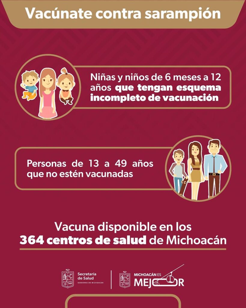 invita SSM a acudir por la vacuna contra el sarampión en Michoacán