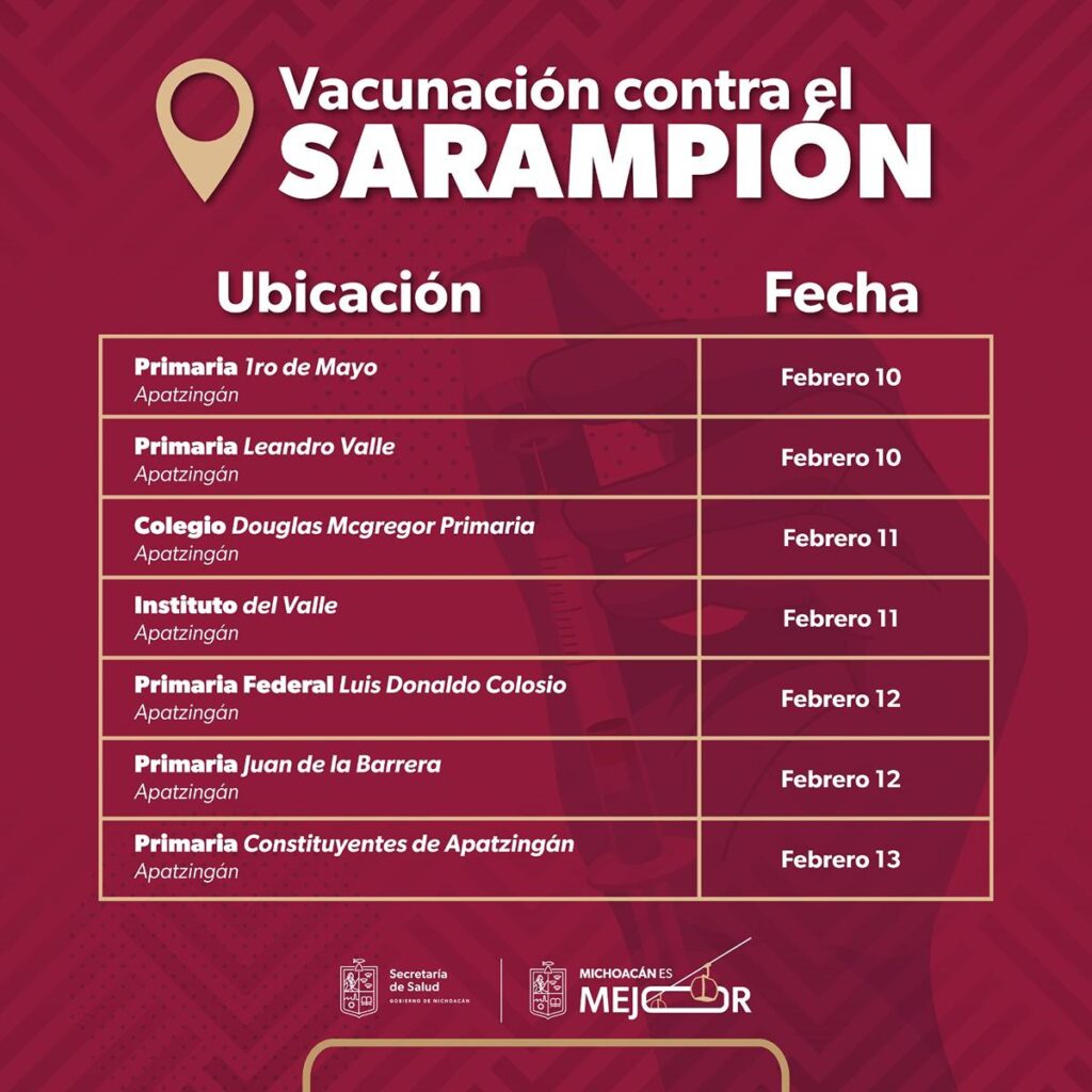 Refuerza SSM vacunación contra sarampión en 4 municipios de Michoacán