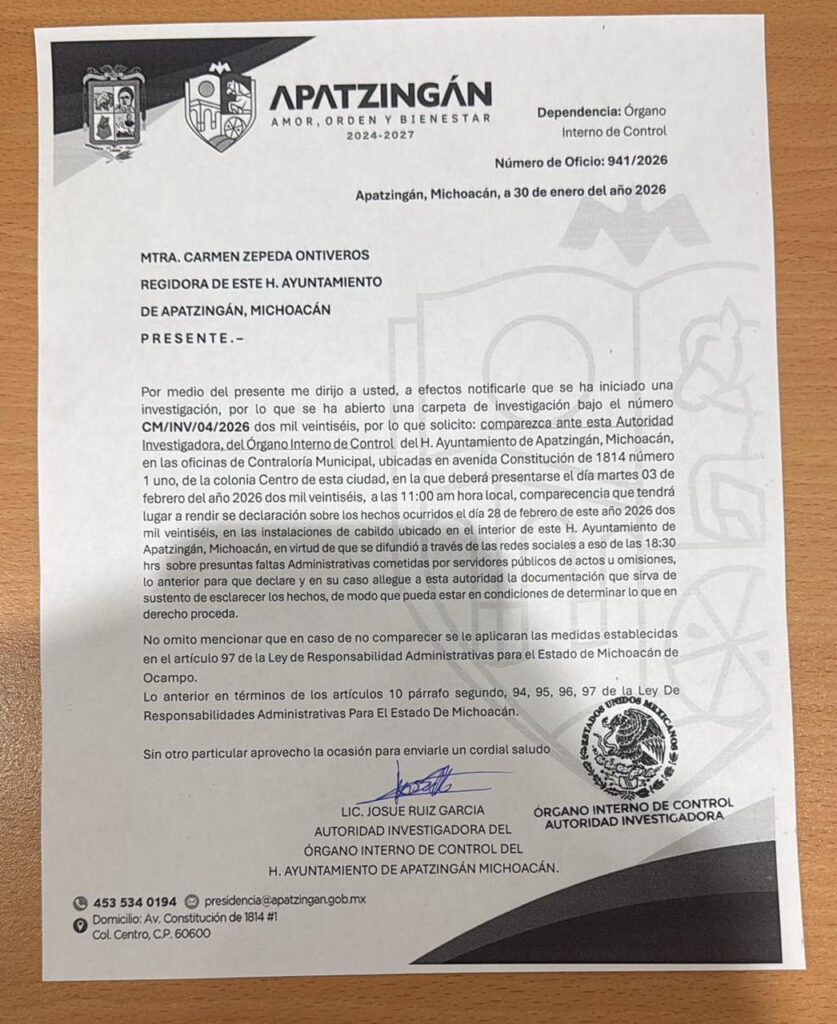Regidora Carmen Zepeda acusa presiones de OIC de Apatzingán