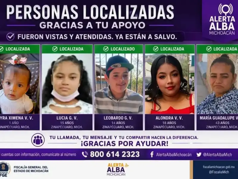 Localiza FGE de Michoacán a cinco personas reportadas como desaparecidas en Zinapécuaro