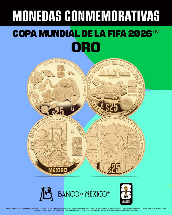 Banxico lanza 12 monedas del Mundial 2026: oro, plata y las bimetálicas