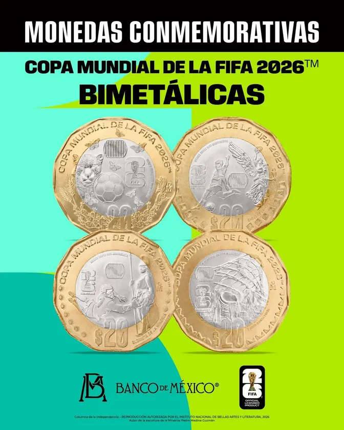 Banxico sorprende con 12 monedas del Mundial 2026: oro, plata