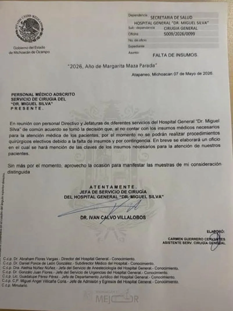 Hospital Dr Miguel Silva de Morelia suspende cirugías por falta de insumos médicos 1
