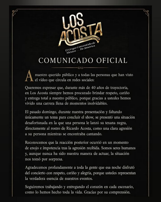 “¡No te lo voy a permitir!”: Vocalista de Los Acosta estalla contra fan que le aventó una texana en pleno show-2