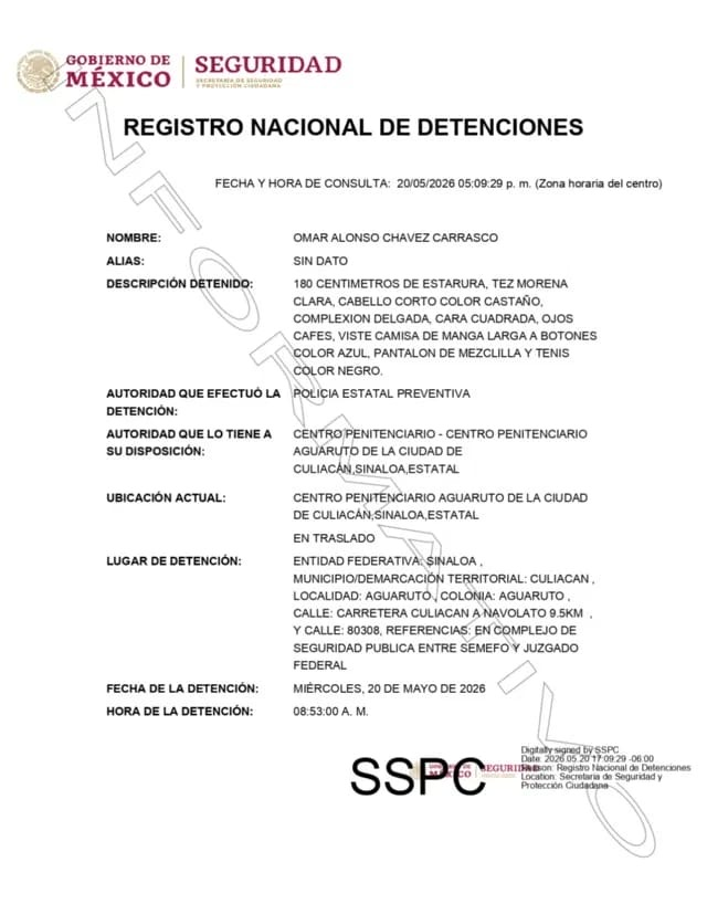 Omar Chávez, hijo menor de Julio César Chávez, fue detenido y llevado al penal de Aguaruto-2