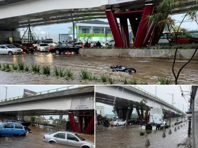 Caída de barda inundaciones y autos varados saldo de lluvia en Morelia