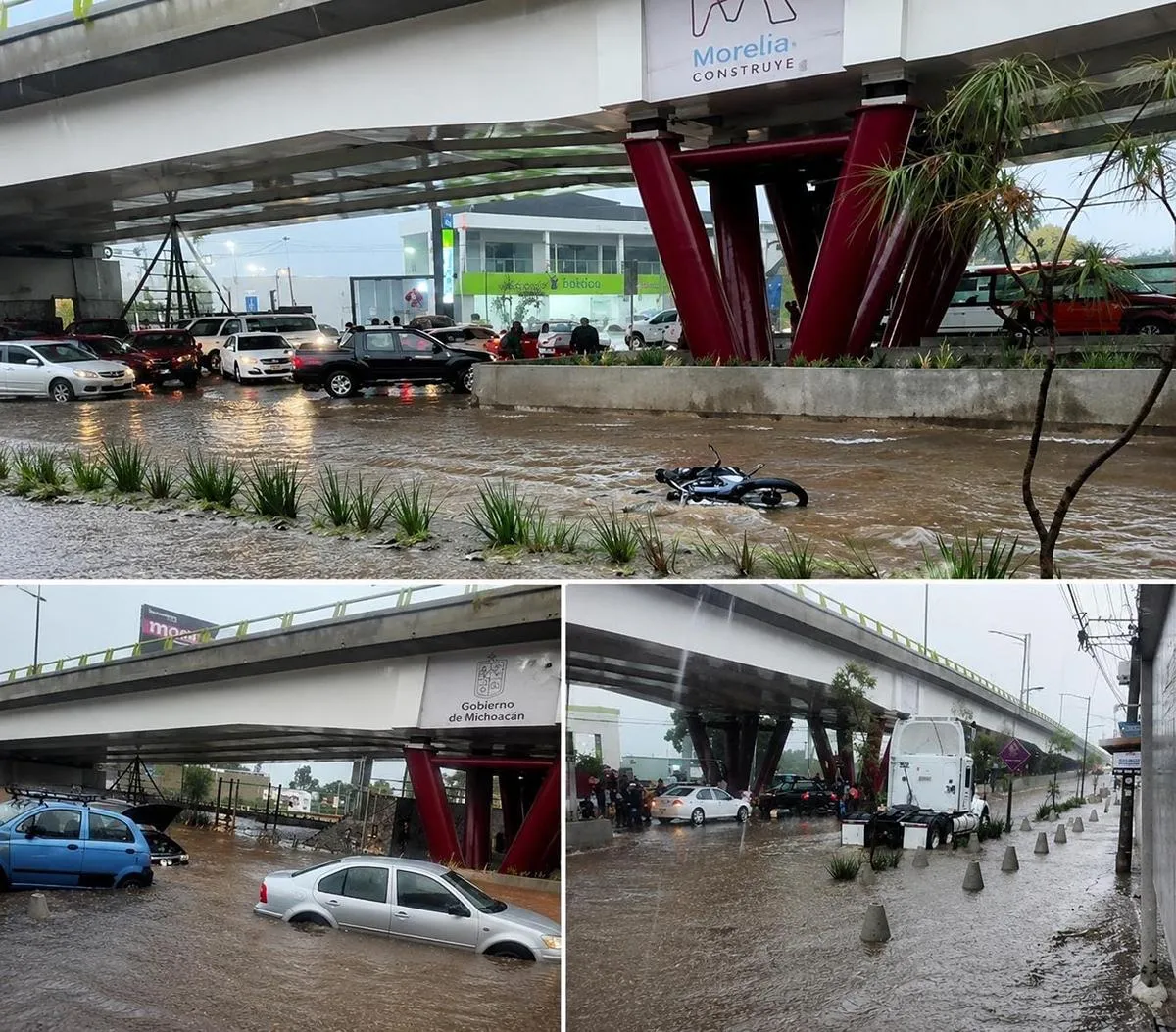 Caída de barda inundaciones y autos varados saldo de lluvia en Morelia