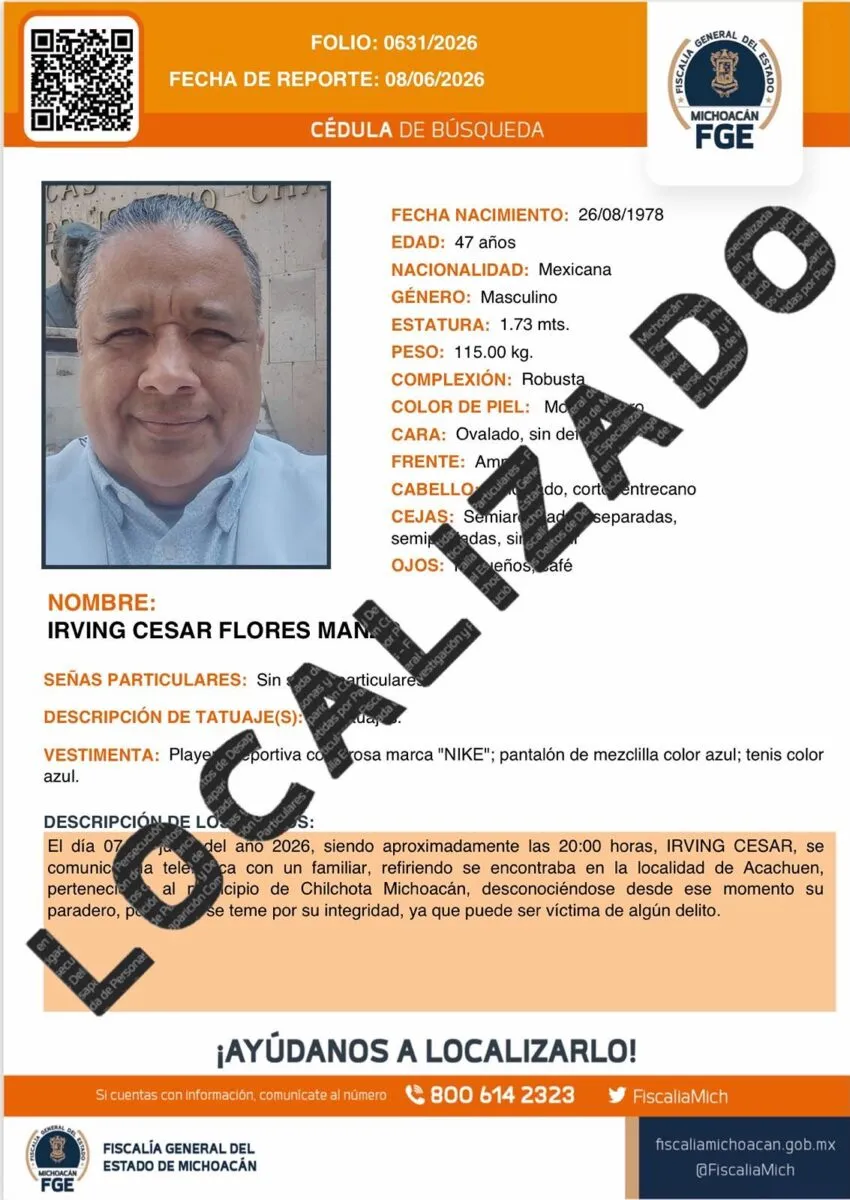 Confirma FGE localización con vida de médico reportado como desaparecido en Michoacán