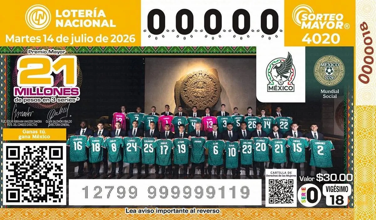 Lotería Nacional lanza cachito conmemorativo de la Selección Mexicana durante al Mundial 2026
