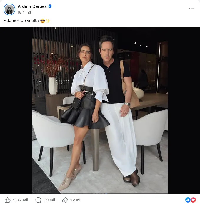 Aislinn Derbez comparte foto con Mauricio Ochmann y escribe: "Estamos de vuelta"