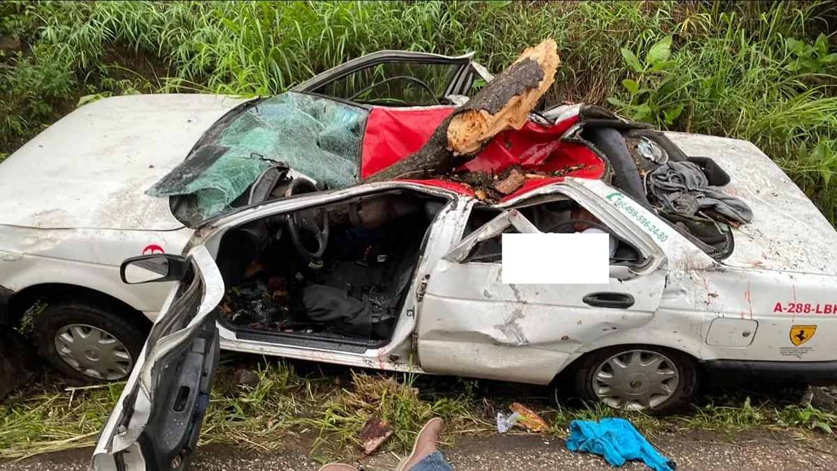 Árbol cae sobre taxi que circulaba en la Tacámbaro-Chupio