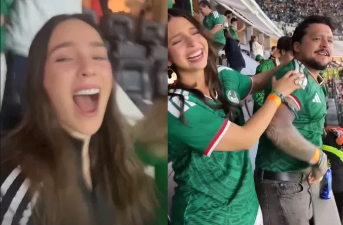 Belinda celebra el triunfo de México en un partido donde también estuvieron Nodal y Ángela Aguilar