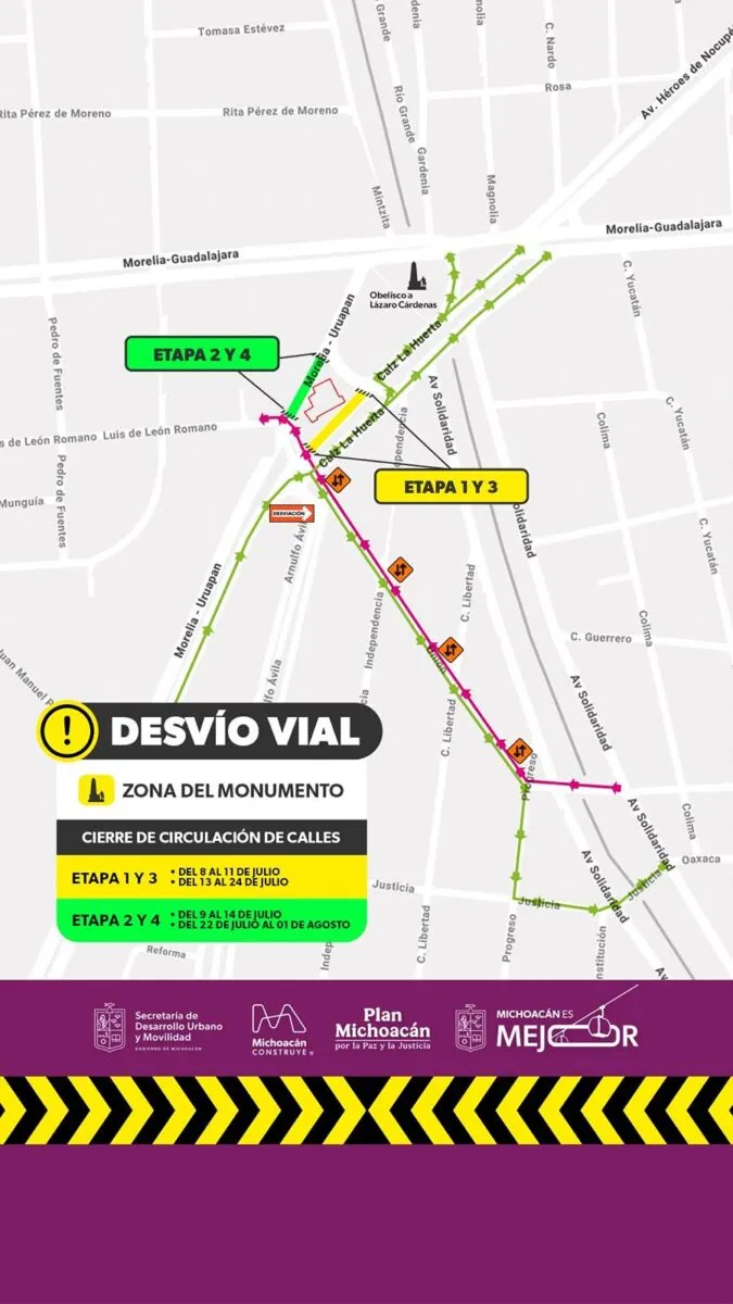 Desvíos en el Monumento por obras del teleférico de Morelia; conoce los cierres temporales