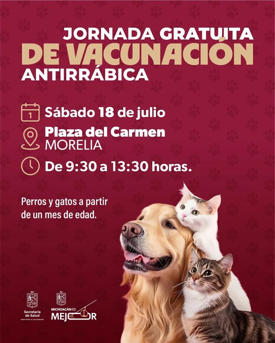Lleva a tus lomitos y michos a vacunar; SSM realizará jornada de vacunación antirrábica en Morelia