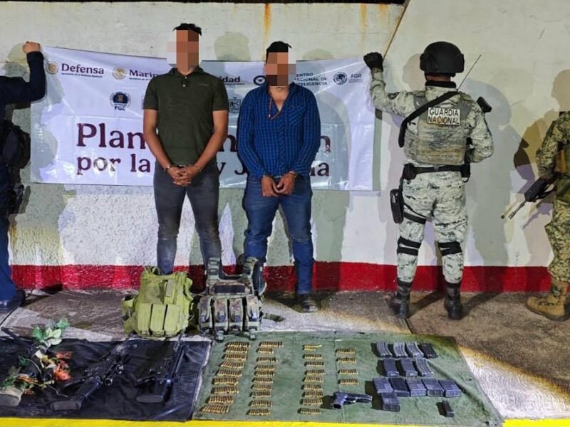 SSP, Defensa y GN detienen a 2 hombres en posesión de armas en Arteaga