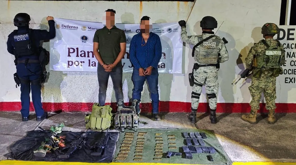 SSP, Defensa y GN detienen a 2 hombres en posesión de armas en Arteaga