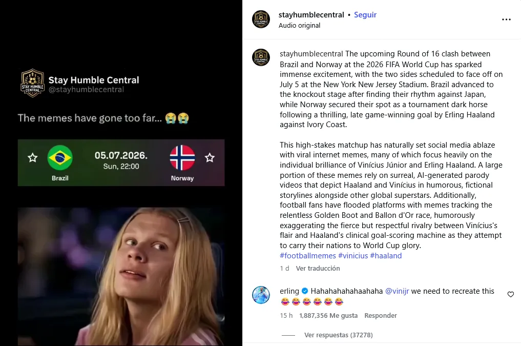 Vinícius Jr. responde a Haaland tras viral meme